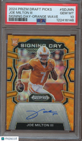 Joe Milton 2024 Prizm Draft Orange Auto Autograph RC Tennessee 38/75 PSA 10