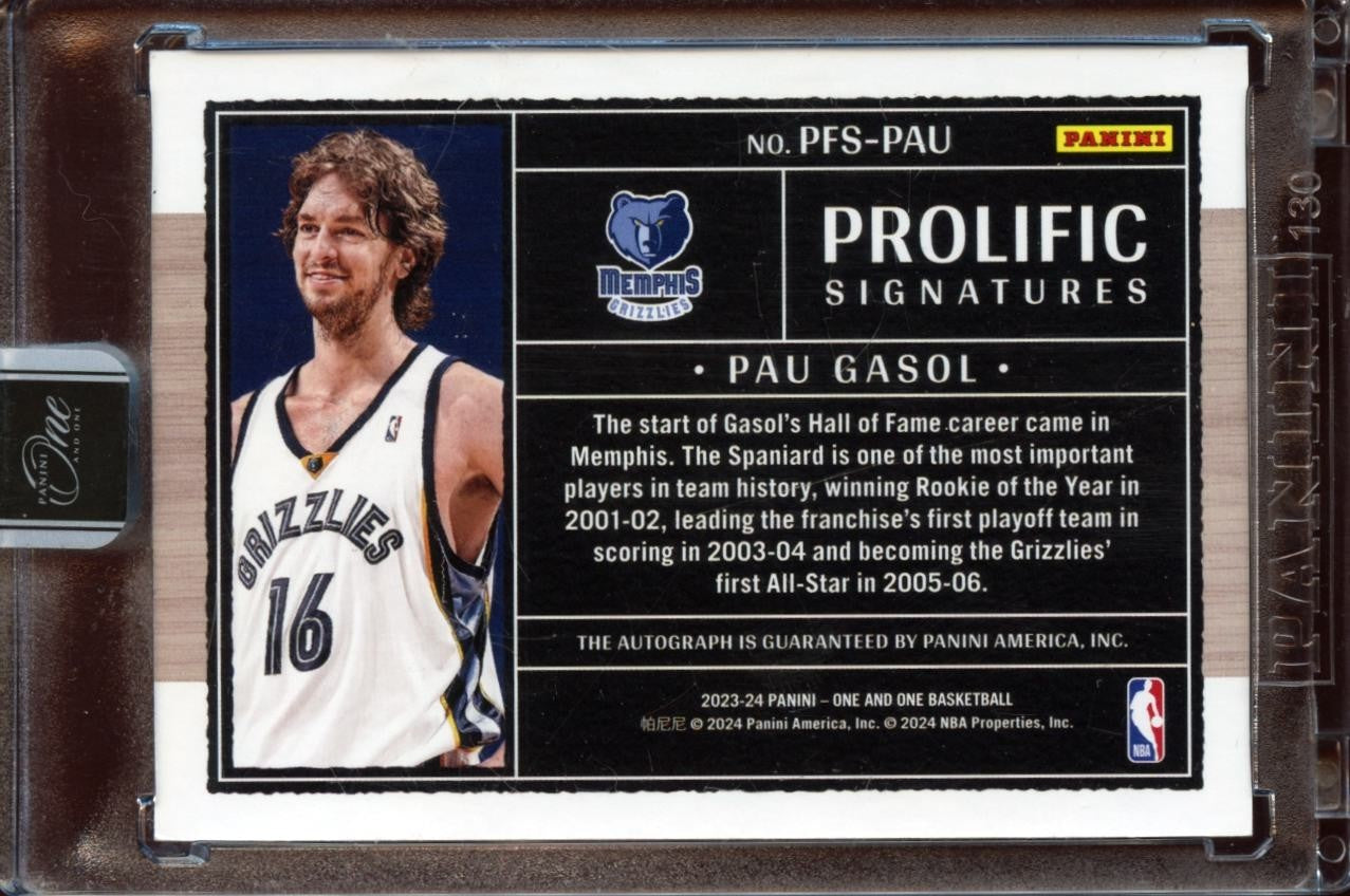 Pau Gasol 2023-24 Panini One and One Auto Autograph Memphis Grizzlies 1/10