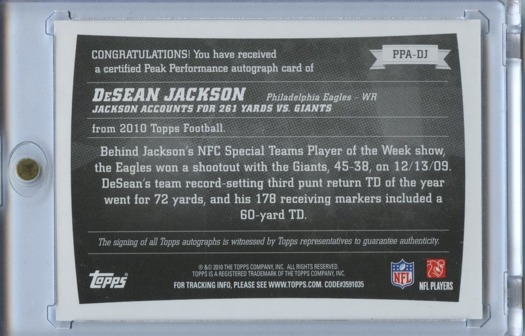 Desean Jackson 2010 Topps Peak Performance Auto Autograph Eagles