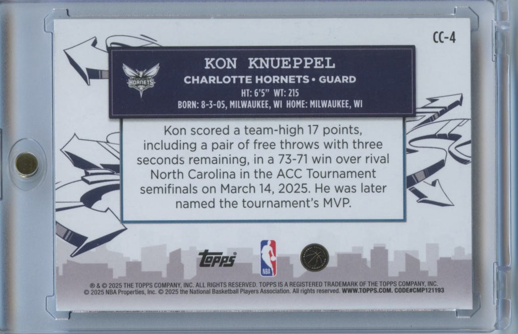 Kon Knueppel 2025-26 Topps Clutch City Purple Rookie RC Hornets 239/250
