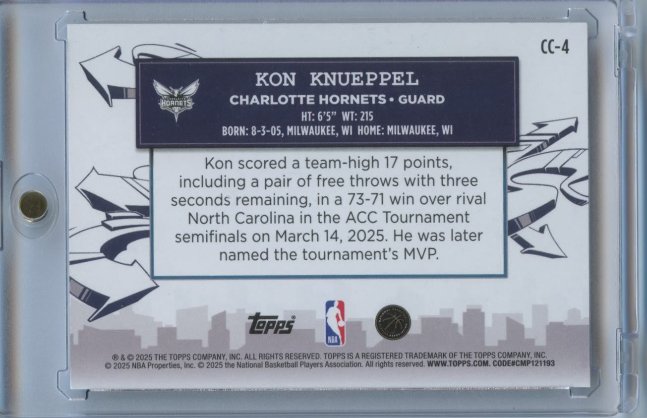 Kon Knueppel 2025-26 Topps Clutch City Purple Rookie RC Hornets 239/250