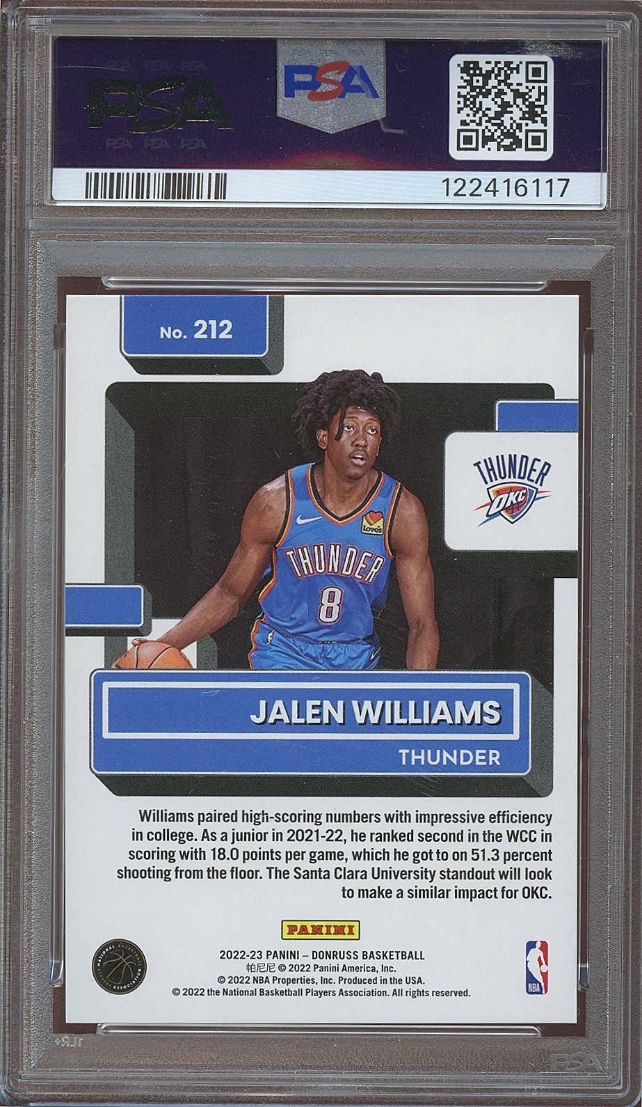 Jalen Williams 2022-23 Donruss Rated Rookie Blue RC OKC Thunder 10/49 PSA 10