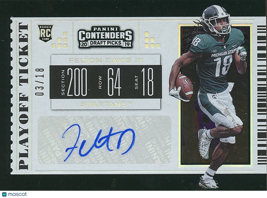 Felton Davis III 2019 Contenders Auto Autograph SSP RC Michigan State 3/18