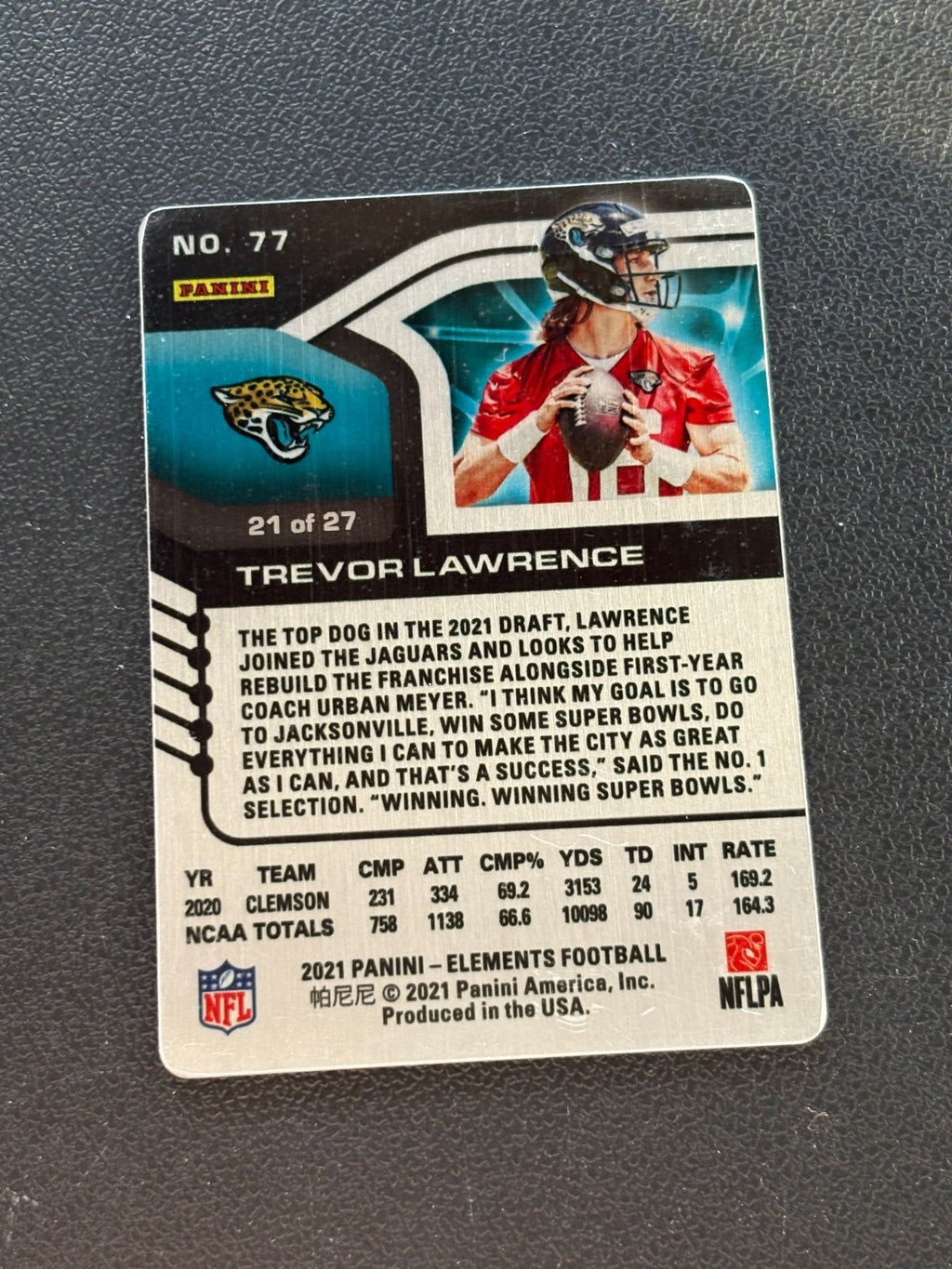 Trevor Lawrence 2021 Elements Cobalt Rookie RC Jacksonville Jaguars 21/27 #77