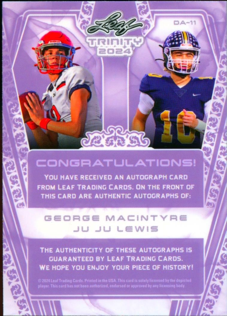 Juju Lewis / George Macintyre 2024 Leaf Trinity Dual Auto Autograph 12/49