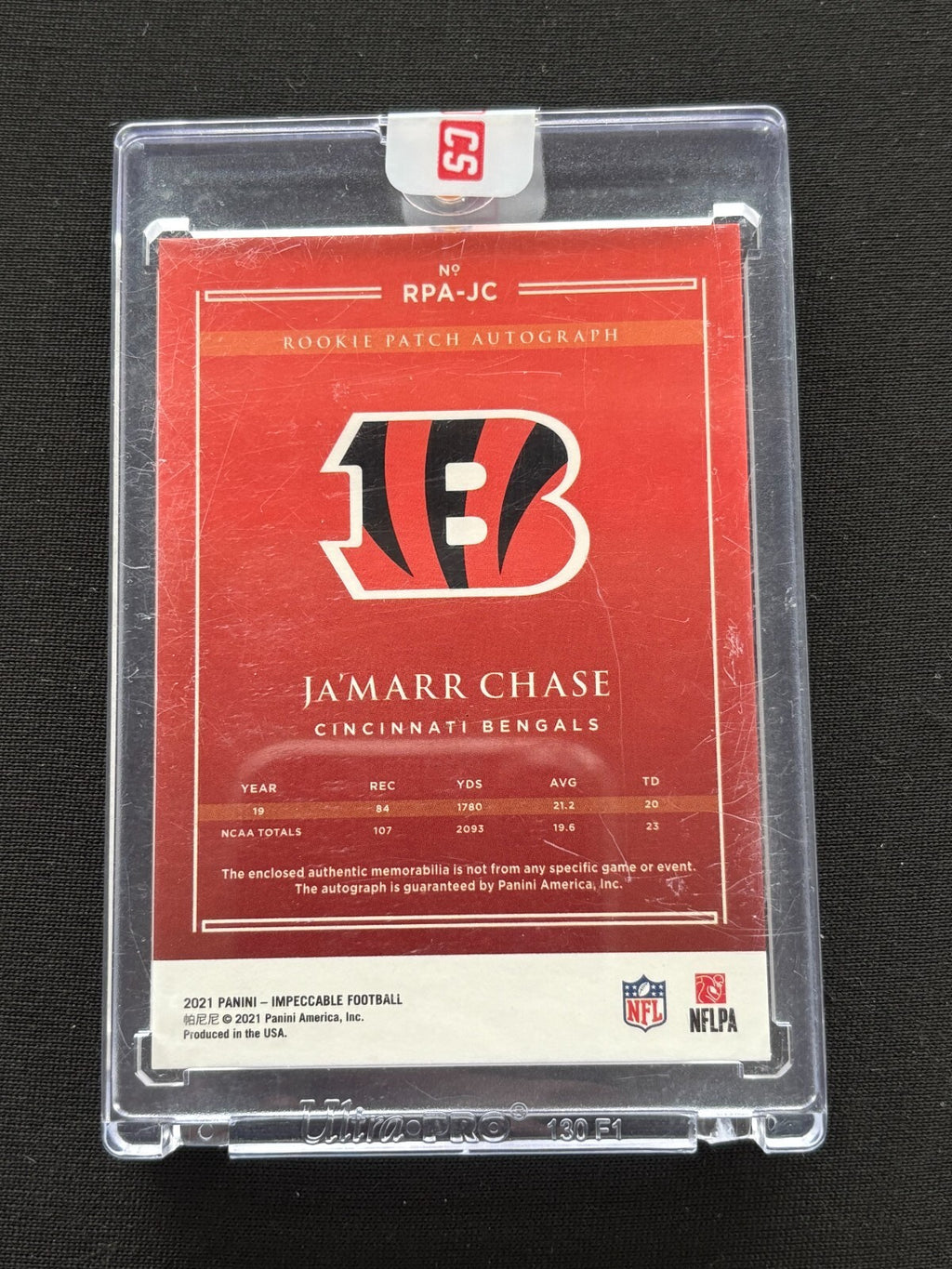 Ja'Marr Chase 2021 Impeccable Auto Autograph Patch RC Cincinnati Bengals 41/99