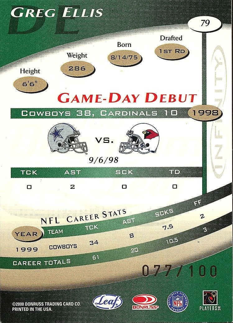 Greg Ellis 2000 Quantum Leaf Infinity Green Dallas Cowboys 77/100 #79