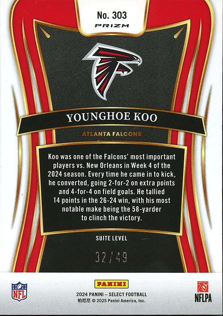 Younghoe Koo 2024 Select Suite Red Mojo Prizm Atlanta Falcons 32/49