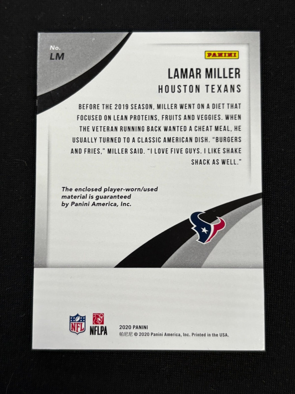 Lamar Miller 2020 Panini Pro Bowl Prime Jumbo Patch Miami U Houston Texans 2/60
