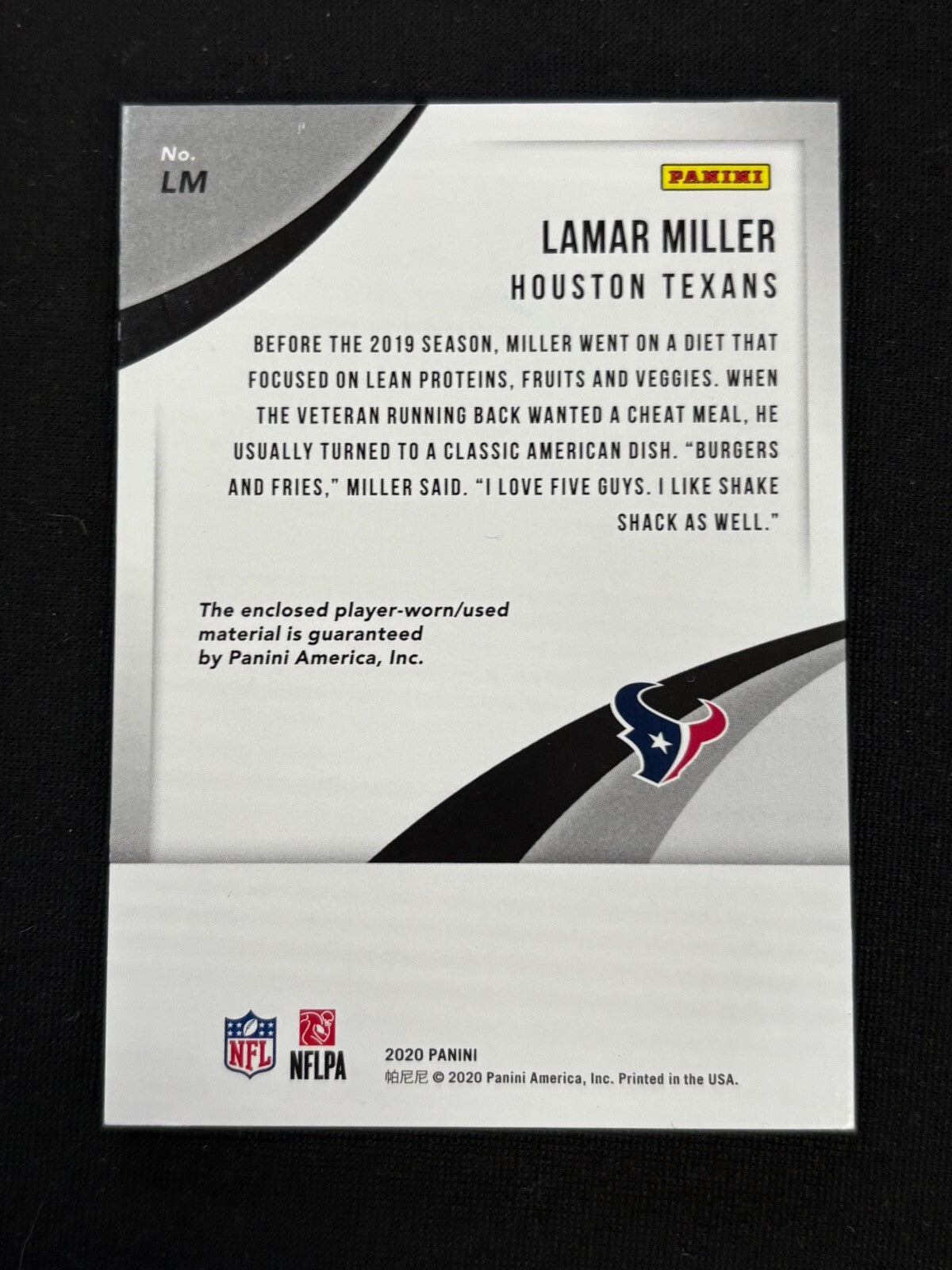 Lamar Miller 2020 Panini Pro Bowl Prime Jumbo Patch Miami U Houston Texans 2/60