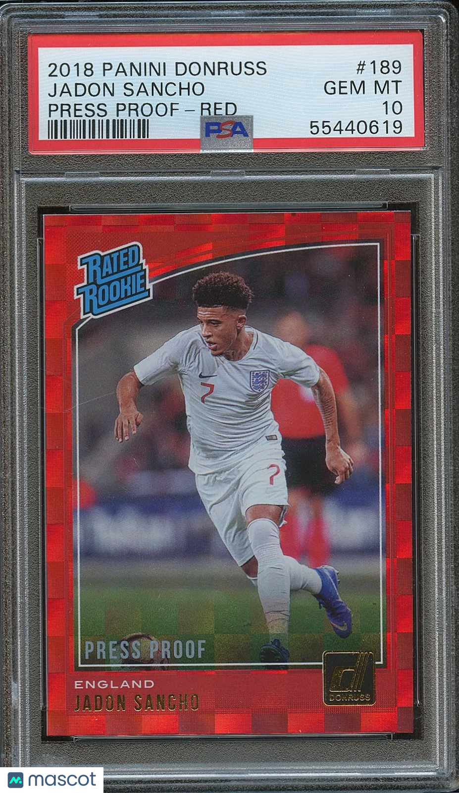 Jadon Sancho 2018 Donruss Rated Rookie Red RC Press Proof England PSA 10