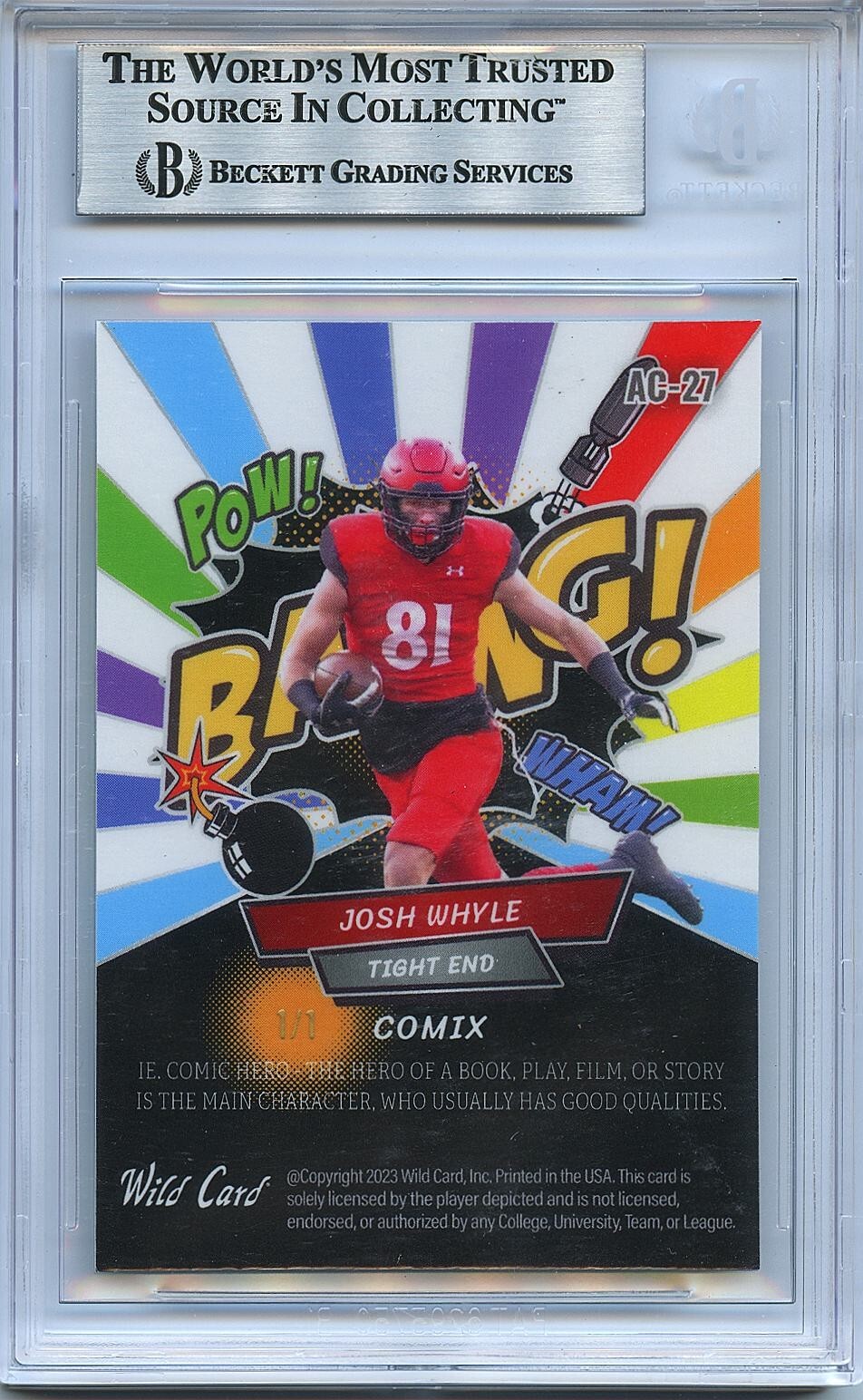 Josh Whyle 2023 Wild Card BANG! Rainbow Rookie RC Cincinnati Bearcats 1/1 BGS 9