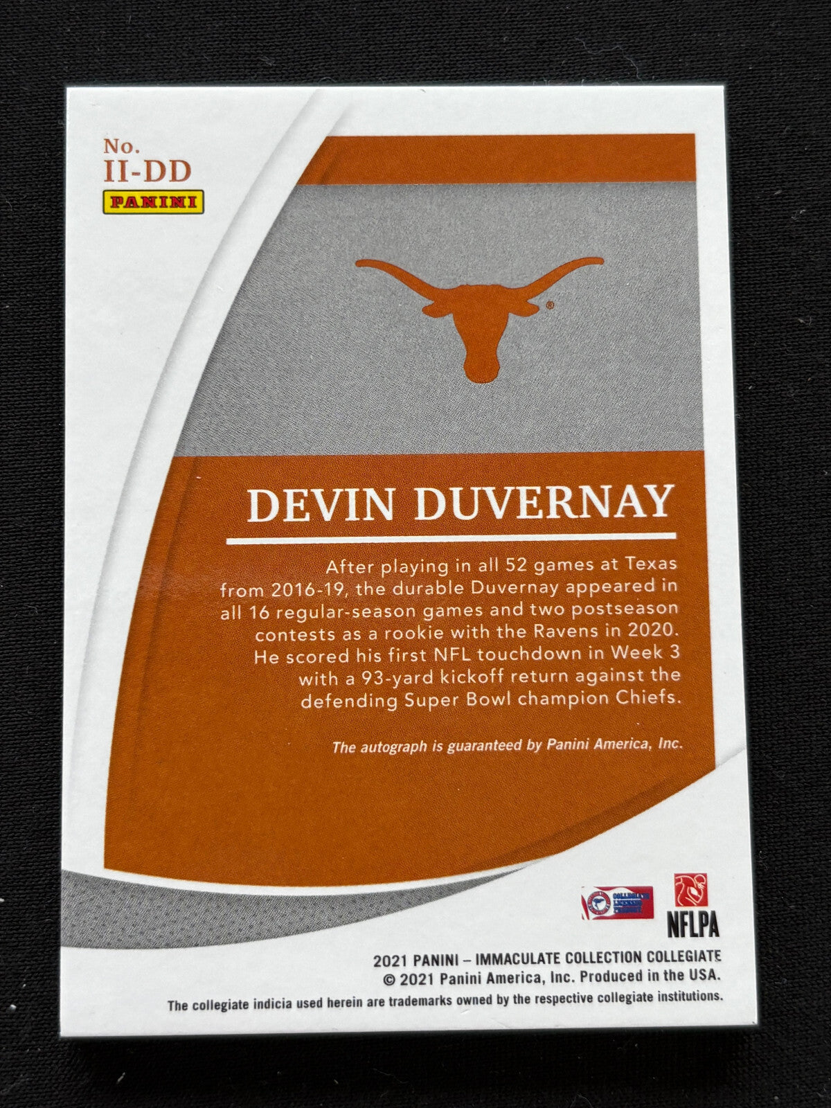 Devin Duvernay 2021 Immaculate Auto Autograph GOLD Texas Longhorns Ravens 7/10