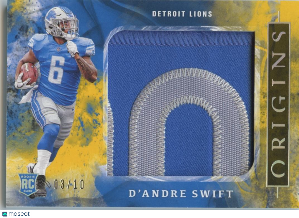 D'Andre Swift 2020 Origins GOLD Jersey Patch Rookie RC Detroit Lions 3/10