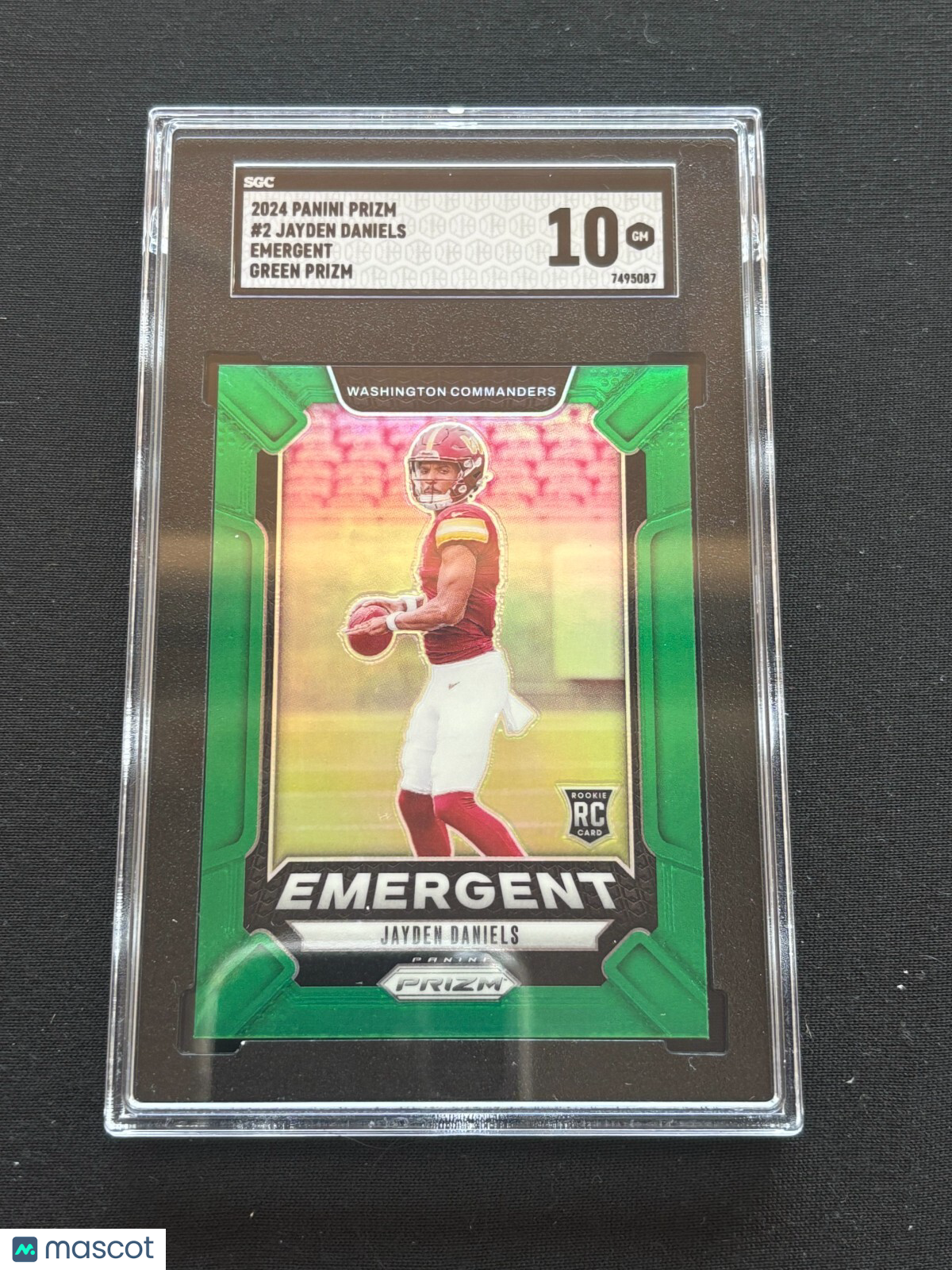 Jayden Daniels 2024 Prizm Emergent Green Rookie RC Washington Commanders SGC 10