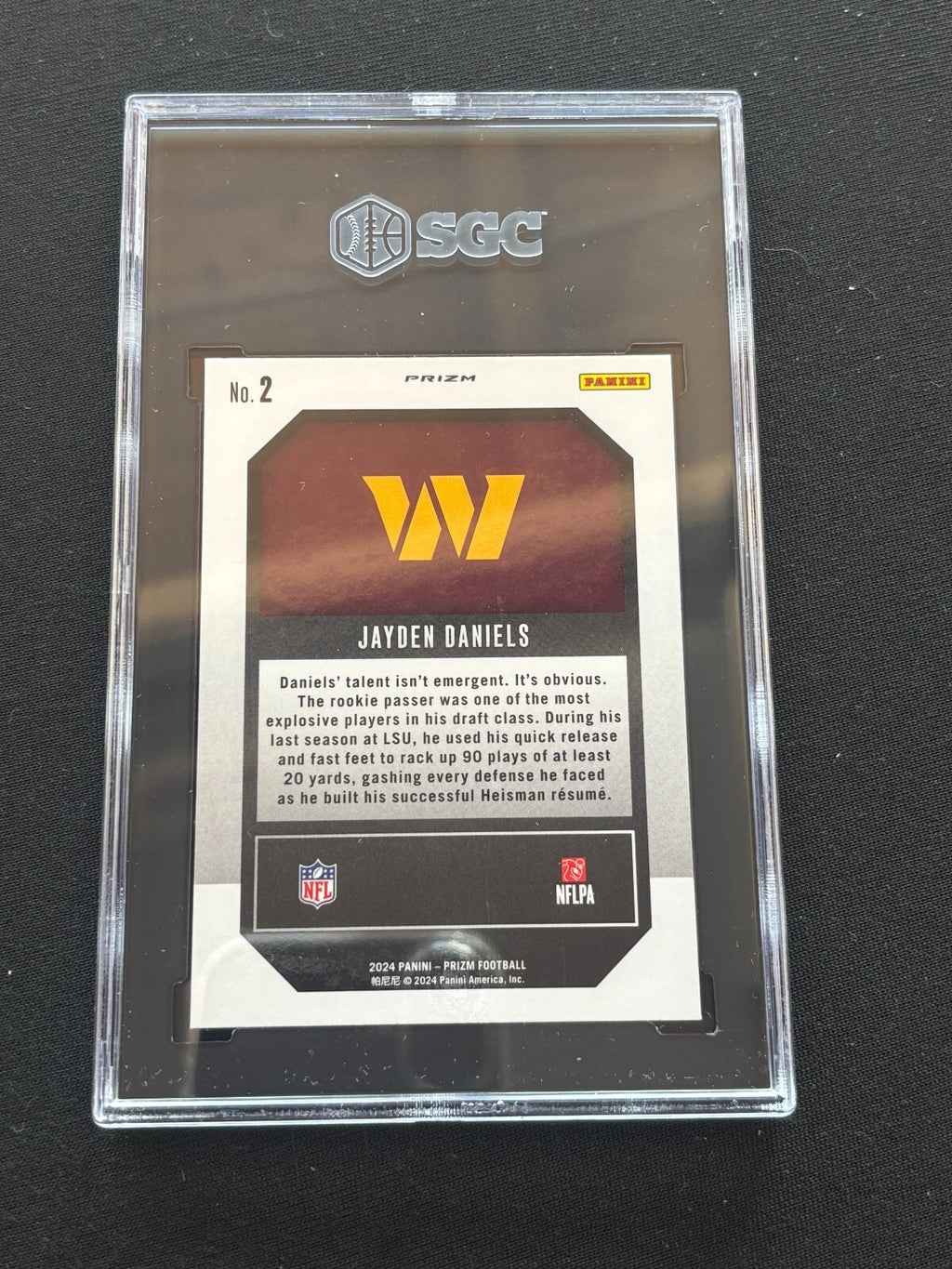 Jayden Daniels 2024 Prizm Emergent Green Rookie RC Washington Commanders SGC 10
