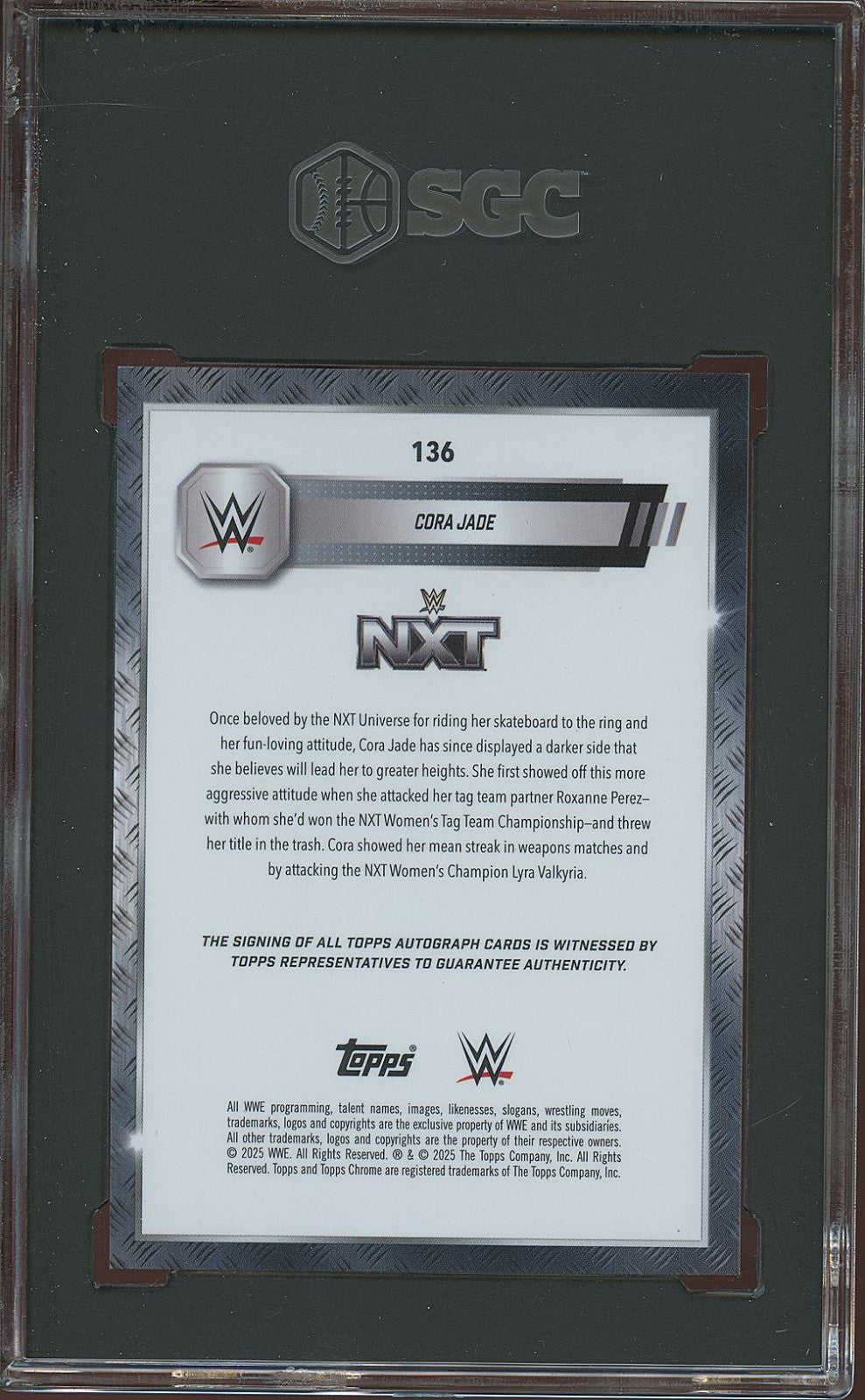 Cora Jade 2025 Topps Chrome Black Refractor Auto Autograph WWE 1/10 SGC 9.5 10