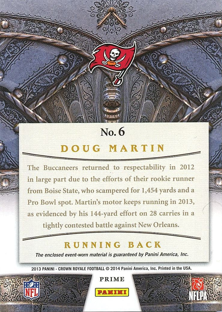 Doug Martin 2013 Crown Royale 3 Color Game Worn Jersey Patch Buccaneers 23/25