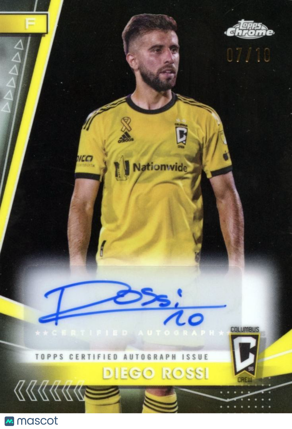 Diego Rossi 2024 Topps Chrome Black Auto Autograph SSP Columbus Crew 7/10