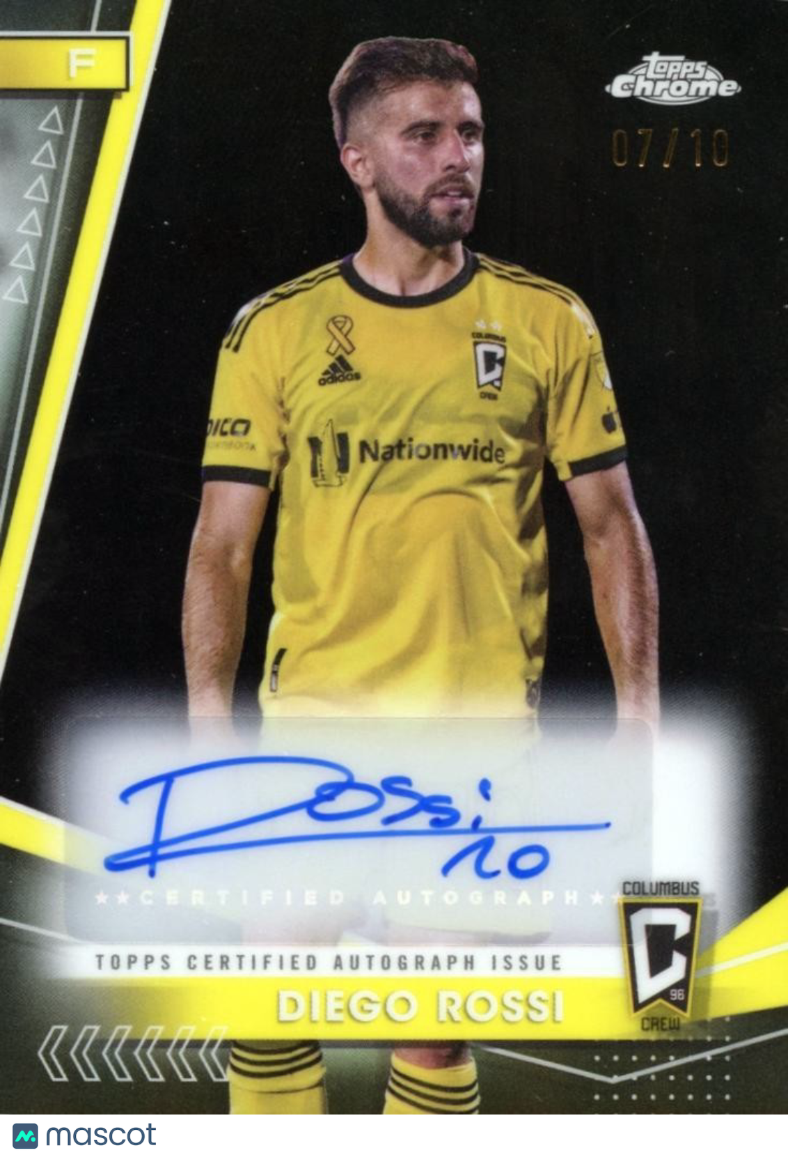 Diego Rossi 2024 Topps Chrome Black Auto Autograph SSP Columbus Crew 7/10