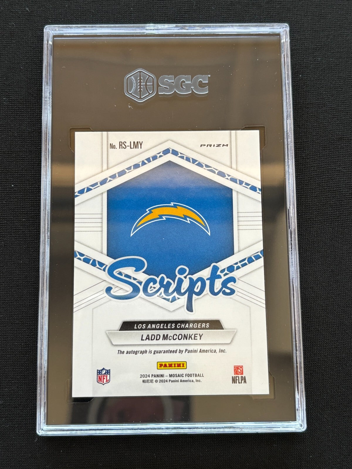 Ladd Mcconkey 2024 Mosaic Scripts Blue Auto Autograph RC LA Chargers SGC 8.5 10