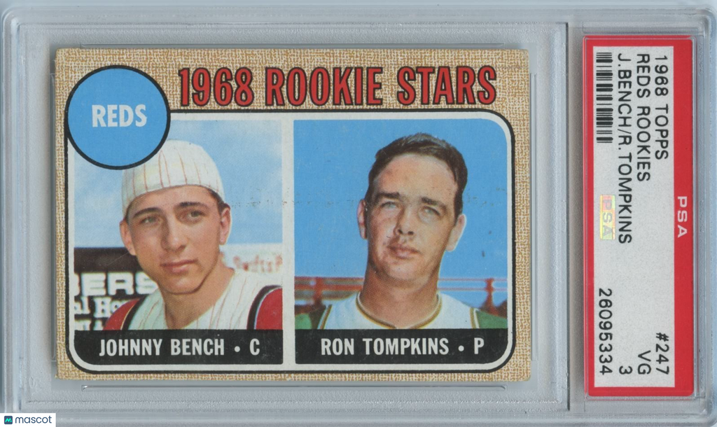 Johnny Bench / Tompkins 1968 Topps Rookie Stars RC Cincinnati Reds #247 PSA 3