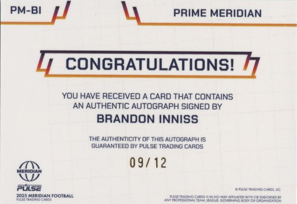 Brandon Inniss 2025 Prime Pulse Auto Autograph SSP RC Ohio State Buckeyes 9/12