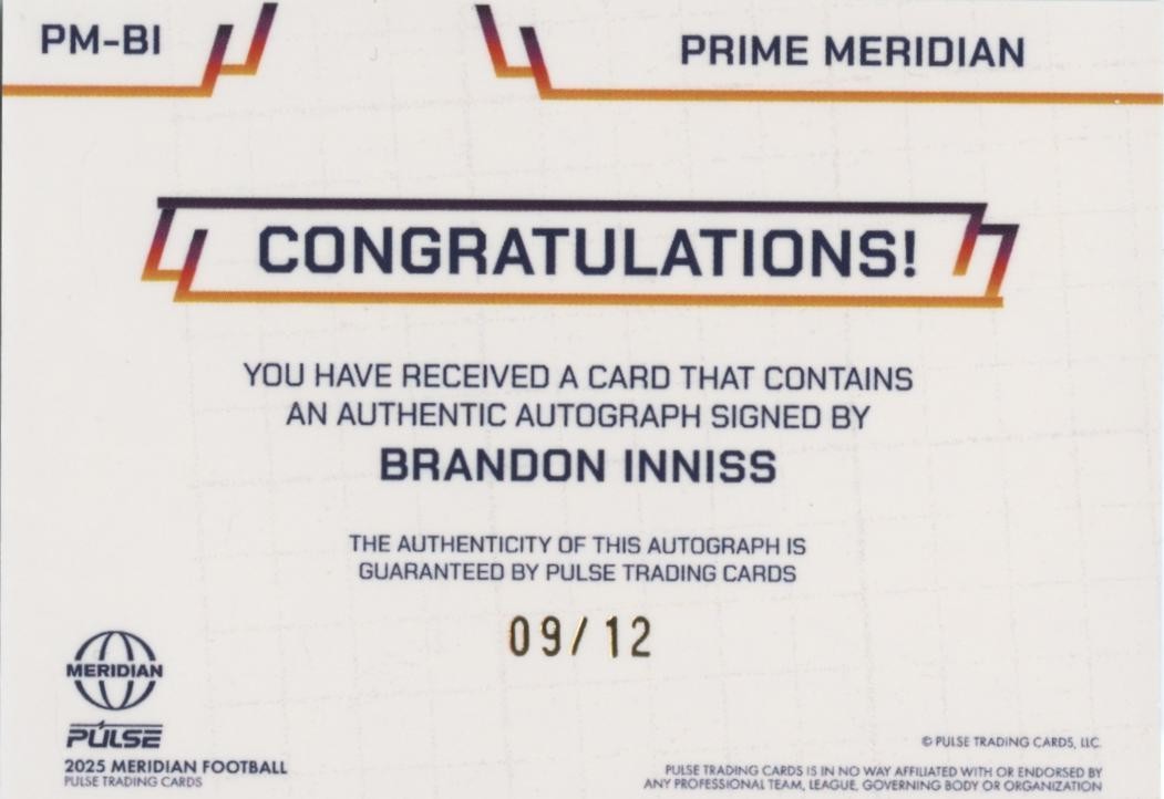 Brandon Inniss 2025 Prime Pulse Auto Autograph SSP RC Ohio State Buckeyes 9/12