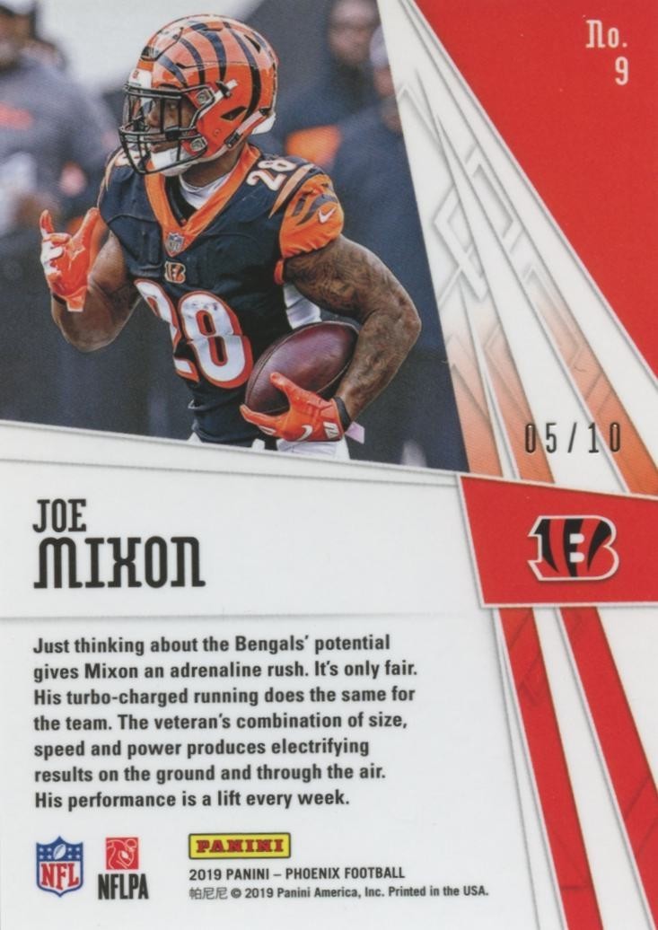 Joe Mixon 2019 Phoenix Adrenaline Rush Black Prizm SSP Cincinnati Bengals 5/10