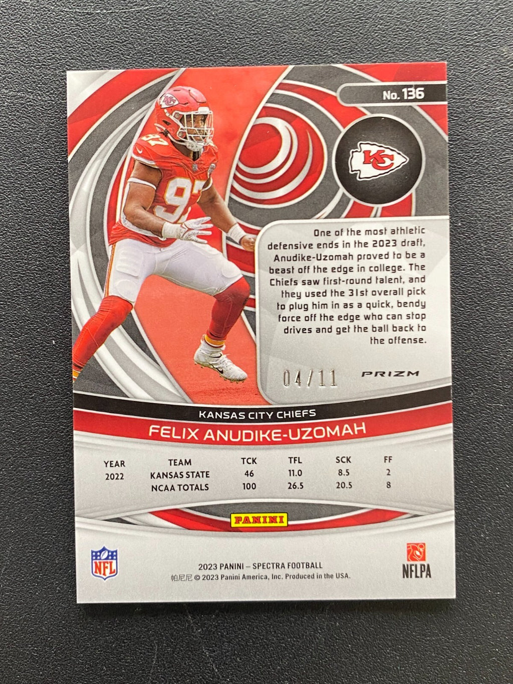 Felix Anudike-Uzomah 2023 Spectra Rookie RC SSP Kansas City Chiefs 4/11