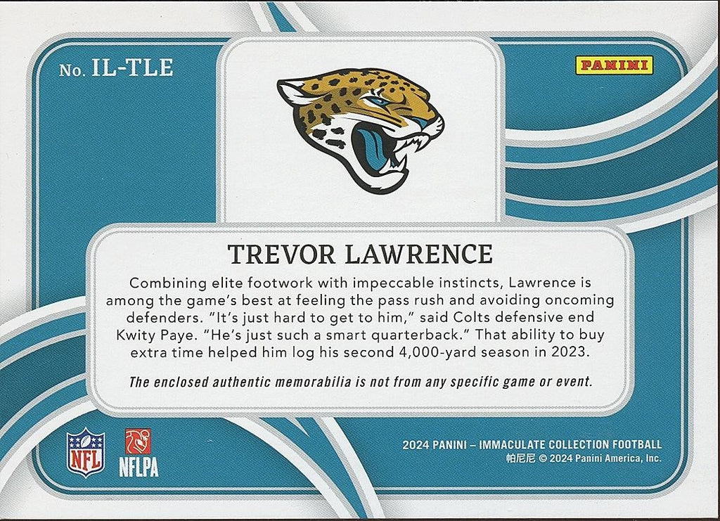 Trevor Lawrence 2024 Immaculate Jumbo Jersey Patch Jacksonville Jaguars 5/25