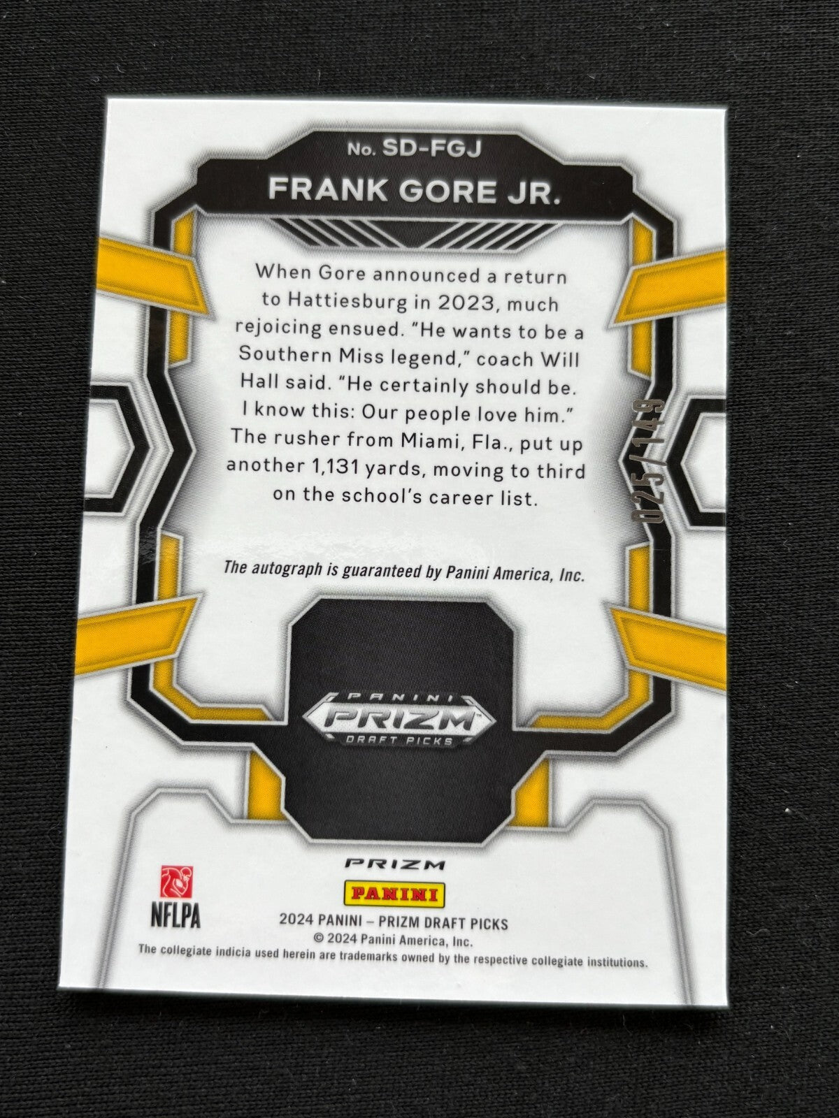 Frank Gore Jr. 2024 Prizm Draft Blue Auto Autograph RC Buffalo Bills 25/149