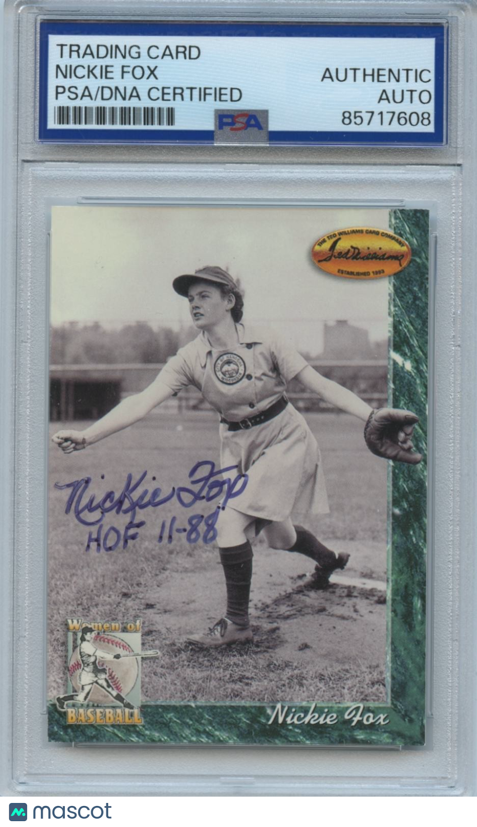 Nickie Fox 1994 Women of Baseball On Card Auto Autograph PSA DNA