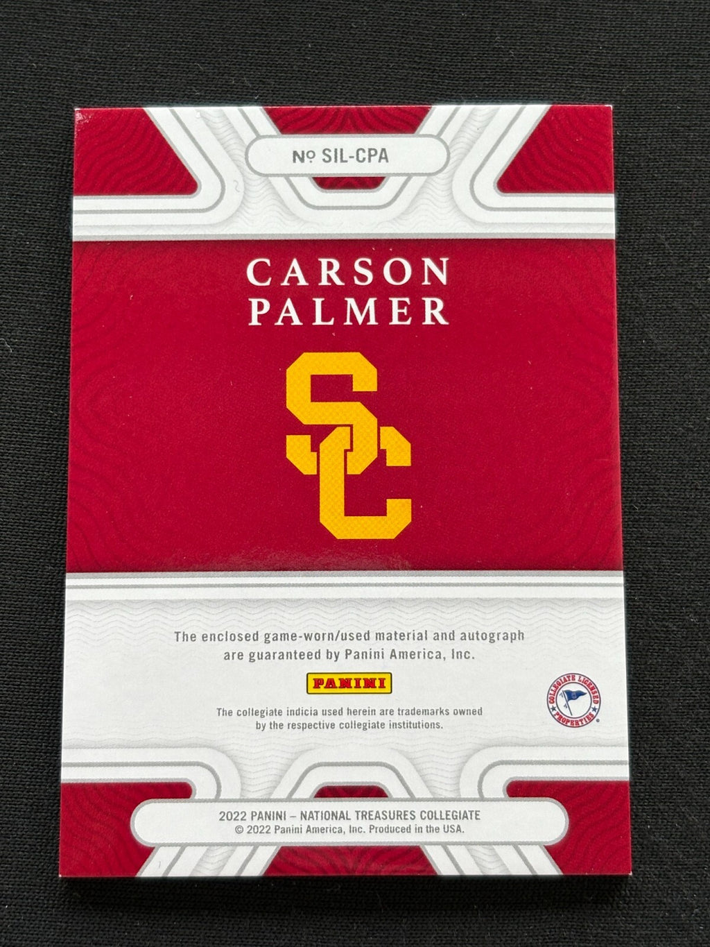 Carson Palmer 2022 National Treasures Auto Autograph Game Worn Jersey USC 63/75