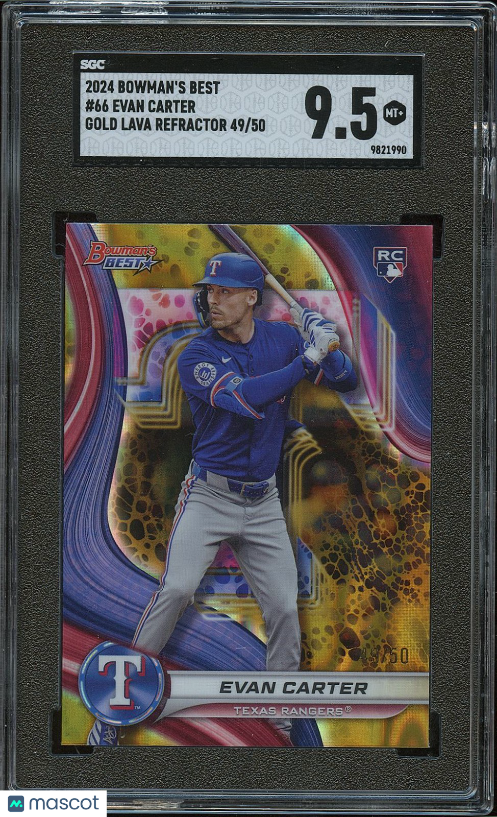 Evan Carter 2024 Bowman's Best GOLD Refractor RC Rookie Rangers 49/50 SGC 9.5