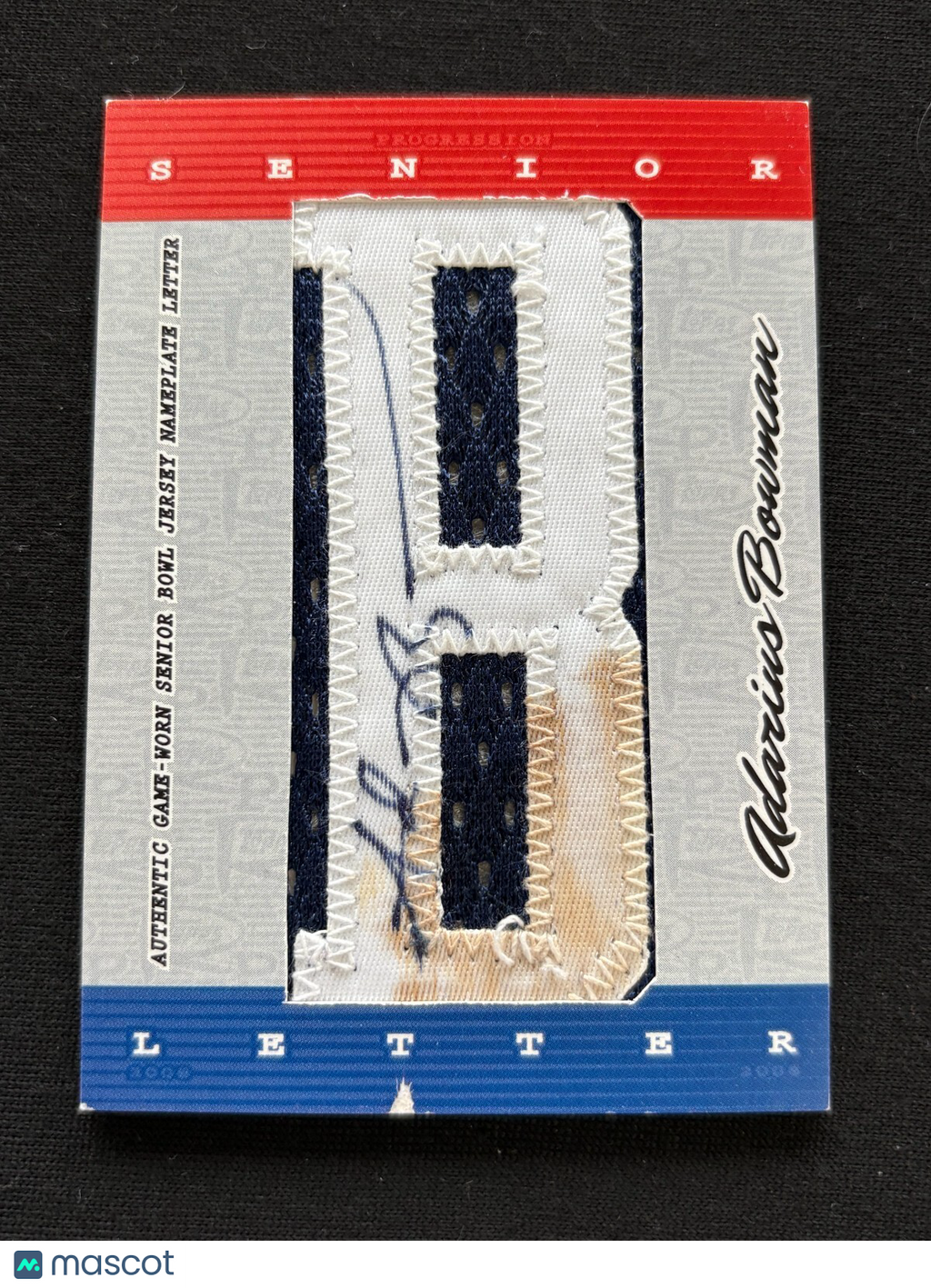 Adarius Bowman 2008 Topps Game Worn Senior Bowl Letter B Patch OSU Cowboys 1/1