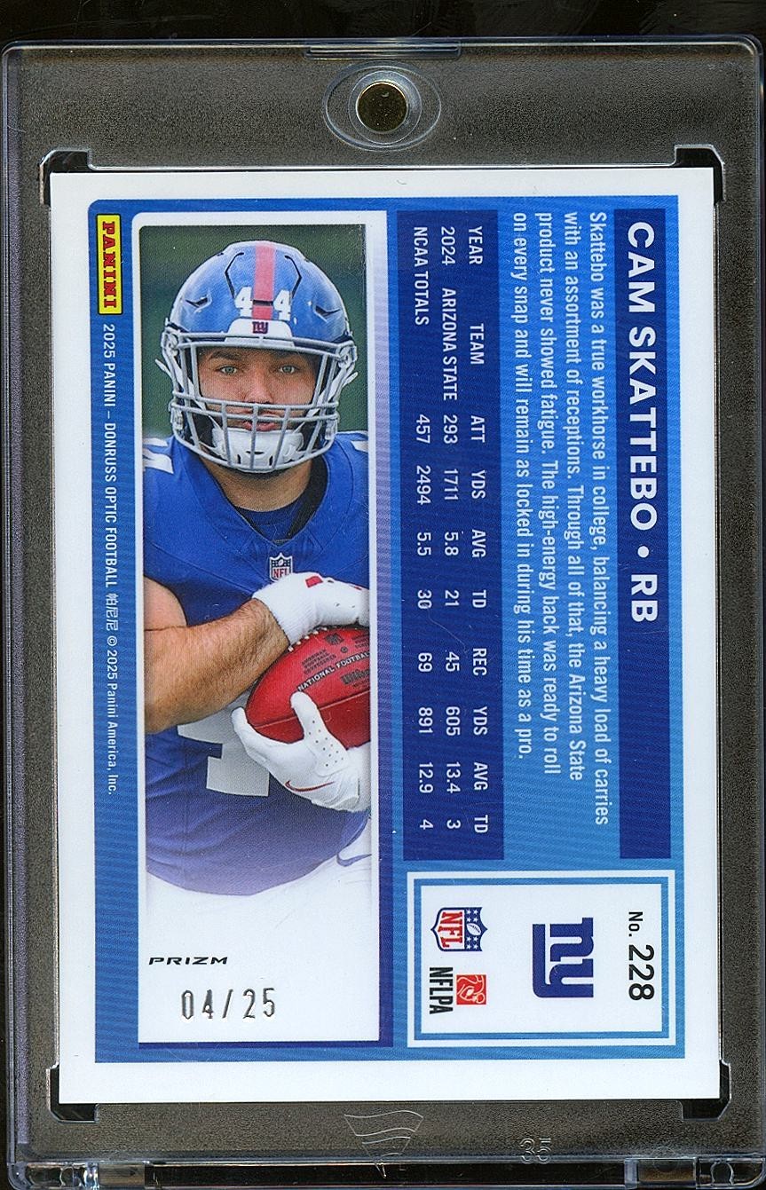 Cam Skattebo 2025 Optic Rated Rookie Black Pandora Prizm RC New York Giants 4/25