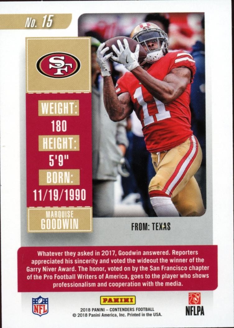 Marquise Goodwin 2018 Contenders Cracked Ice San Francisco 49ers Longhorns 2/24