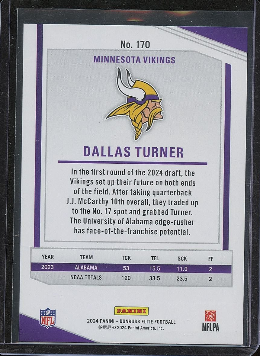 Dallas Turner 2024 Elite Black Rookie RC Minnesota Vikings 6/25 #170