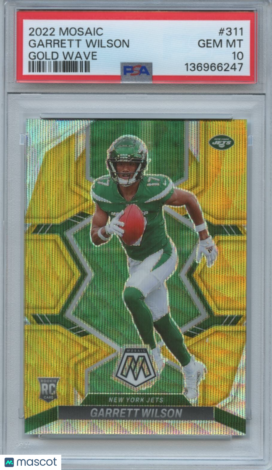 Garrett Wilson 2022 Mosaic GOLD Wave Prizm Rookie RC New York Jets 3/17 PSA 10