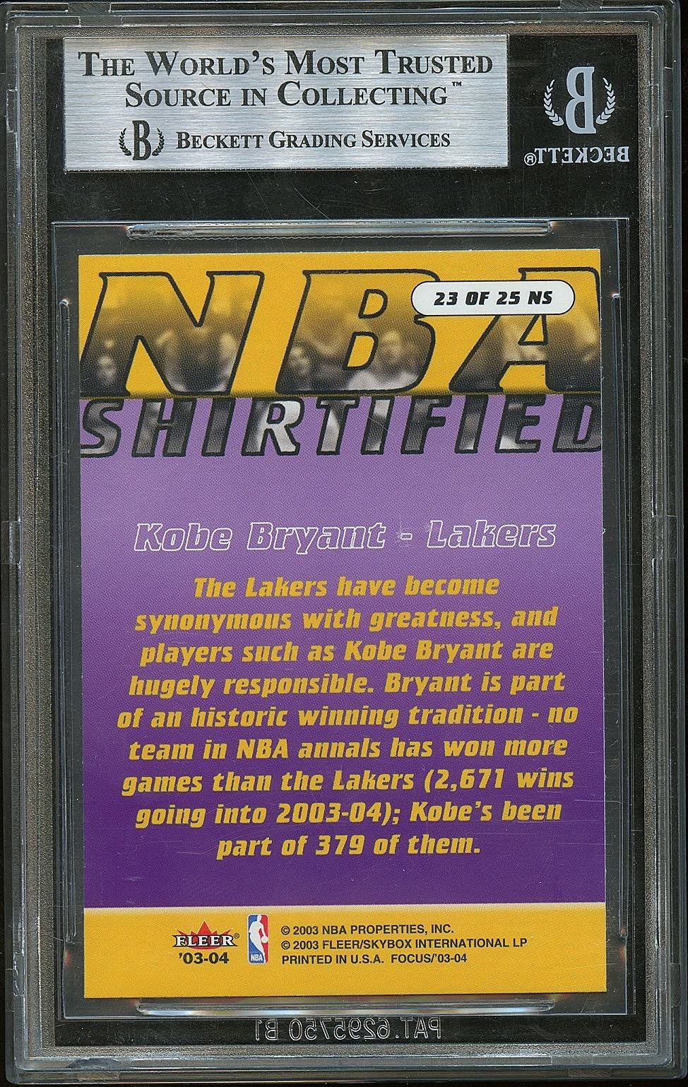 Kobe Bryant 2003-04 Fleer Focus NBA Shirtified Los Angeles Lakers BGS 9