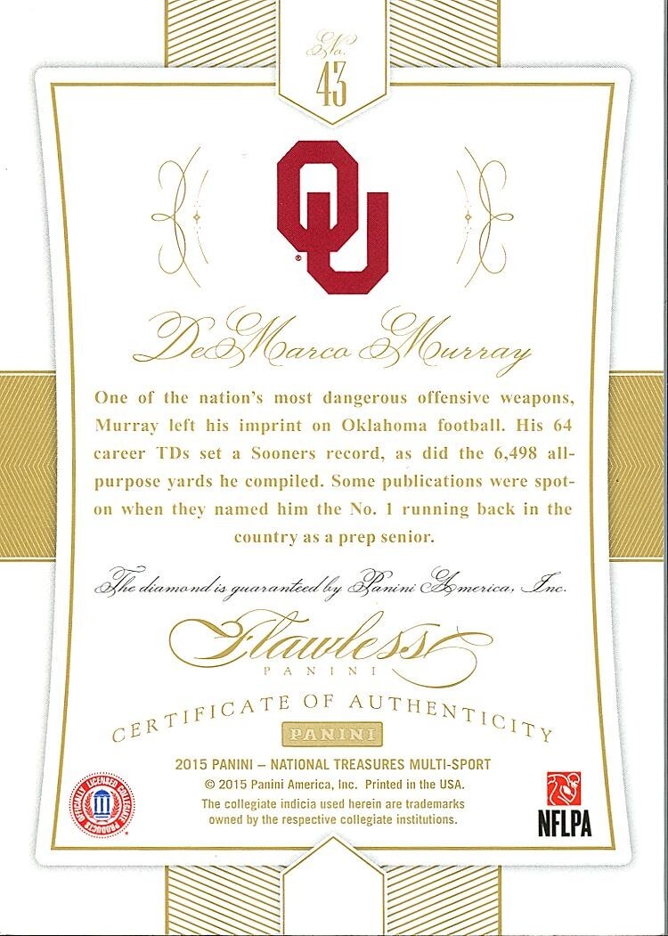 Demarco Murray 2015 Flawless Diamond Gem Oklahoma Sooners 19/20 #43