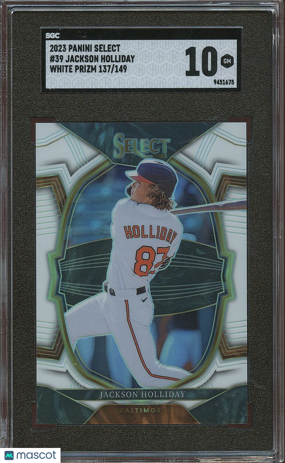 Jackson Holliday 2023 Select White Prizm RC Baltimore Orioles 137/149 SGC 10