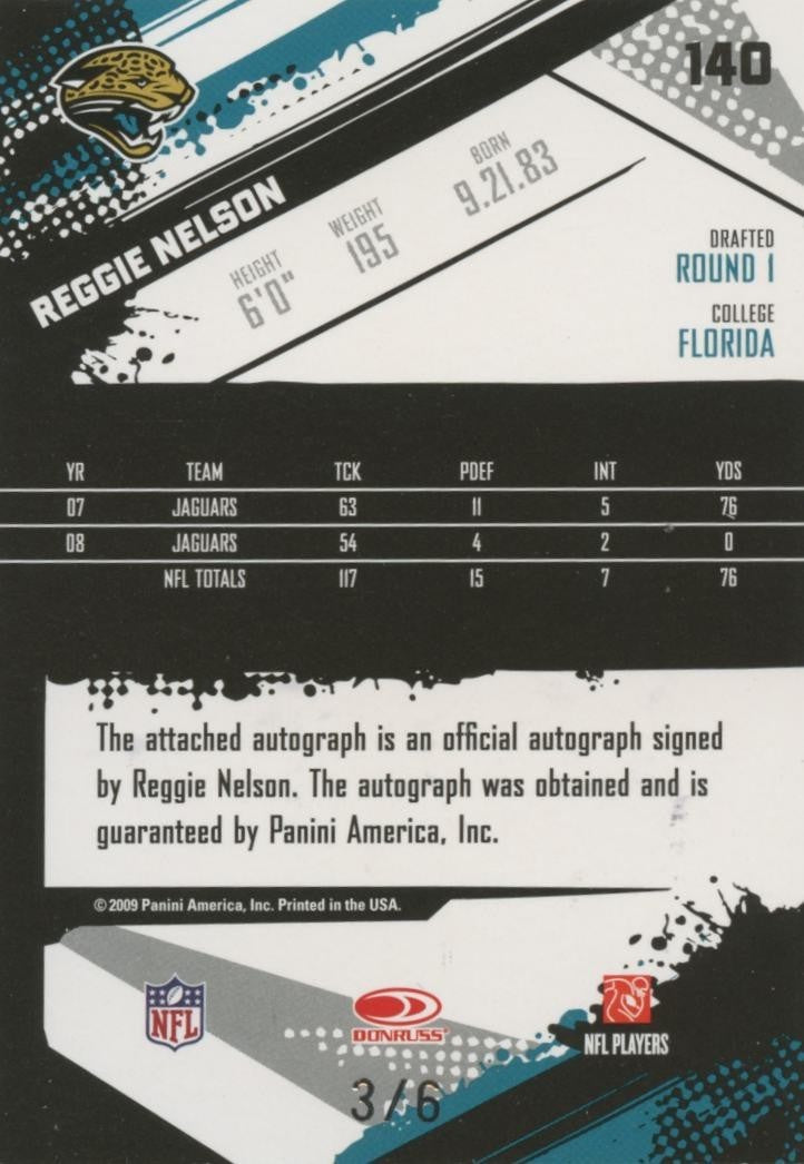 Reggie Nelson 2009 Score End Zone SSP Auto Autograph 3/6 Jacksonville Jaguars