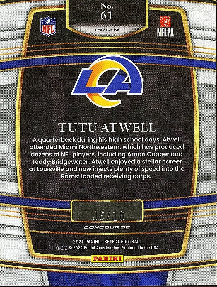 Tutu Atwell 2021 Select GOLD Prizm Rookie RC Los Angeles Rams 6/10 #61