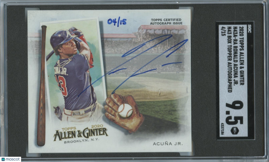 Ronald Acuna Jr. 2020 Allen & Ginter Box Topper Autograph Braves 4/15 SGC 9.5