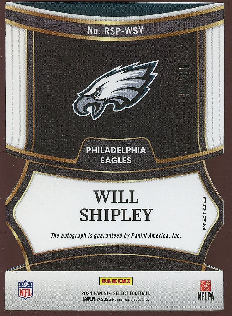Will Shipley 2024 Select GOLD Auto Autograph Die-Cut RC Philadelphia Eagles 3/10