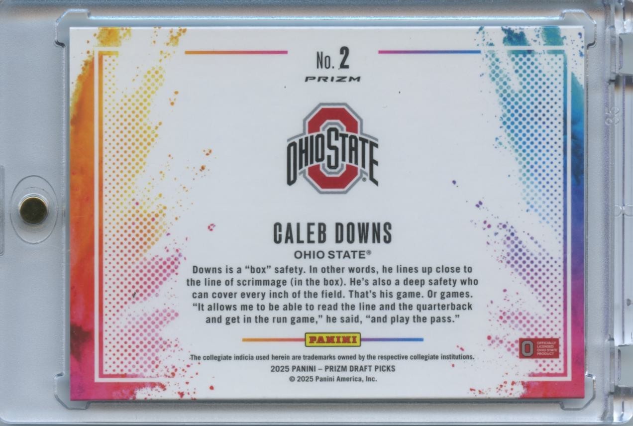 Caleb Downs 2025 Prizm Draft Black COLOR BLAST SSP CASE HIT RC Ohio State