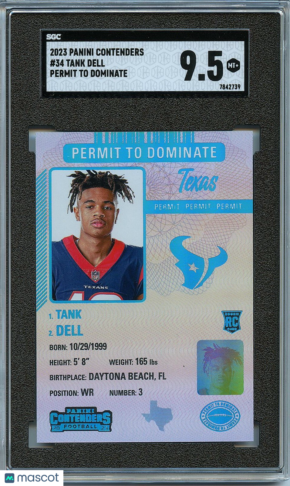 Tank Dell 2023 Contenders Permit To Dominate SSP CASE HIT RC Texans SGC 9.5