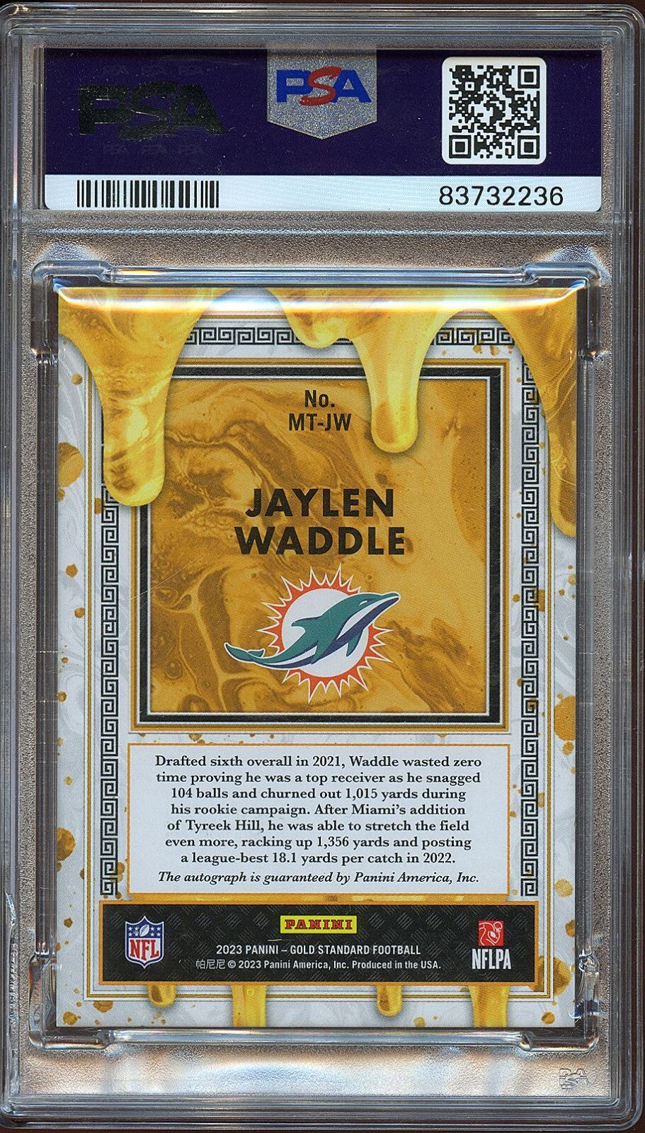 Jaylen Waddle 2023 Gold Standard Auto Autograph Midas Touch Dolphins 3/49 PSA 9